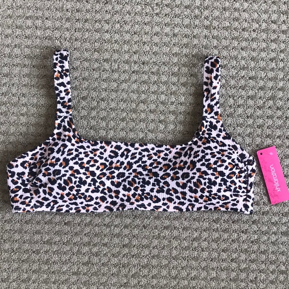 Womens Leopard Print Ribbed Bralette Bikini Top - Picture 2 of 6